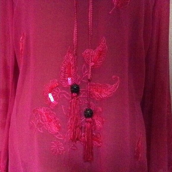 NWT Cami Pink Sheer Embroidered Blouse with Sequins - Picture 2 of 5